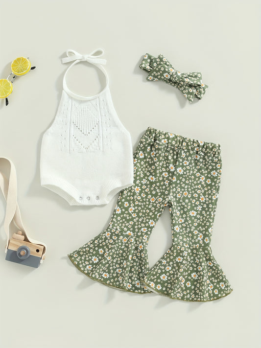 Toddler Girl Cami Crop Romper Flared Pants Headband Set