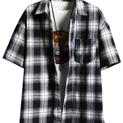 Plaid Print Men's Casual Short Sleeve Shirt With Pocket for Summer