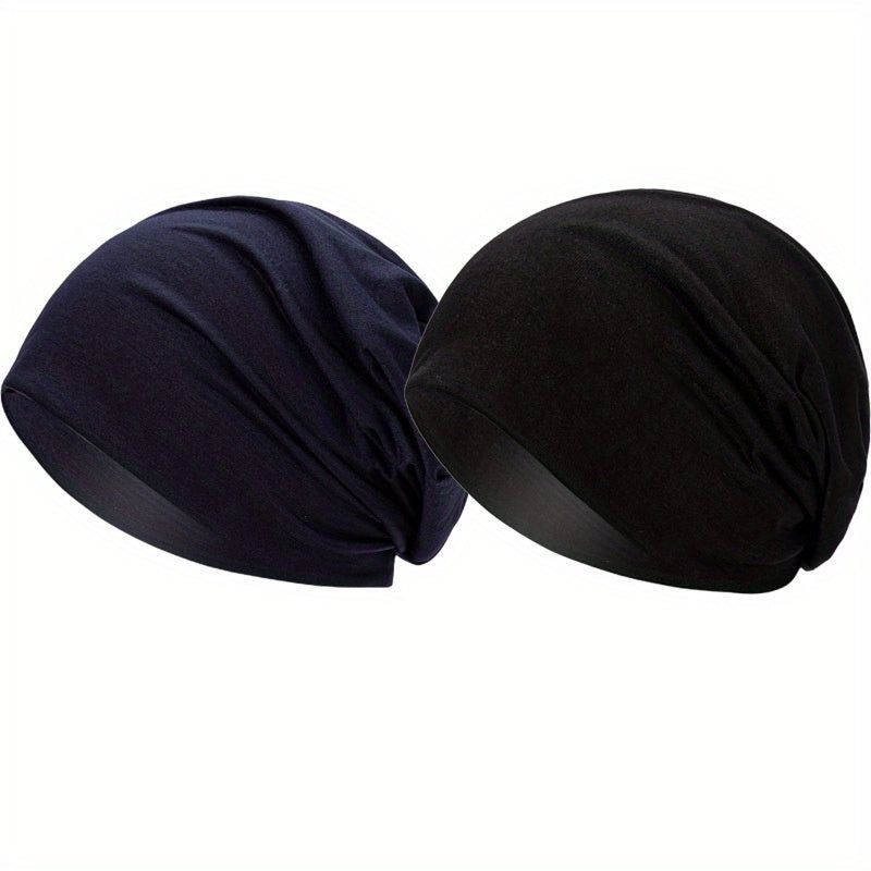 2pcs Solid Thin Headgear Hat European American Autumn Winter Warm Cap