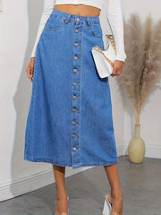Denim Maxi Skirt Button Front Women's Clothing