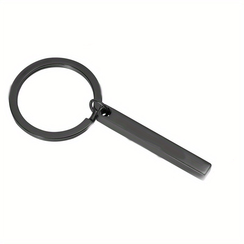 Custom 3D Bar Keychain For Men Stainless Steel Four Side Coordinates Keyring