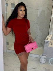 Casual Solid 2pc Set Short Sleeve T-shirt & High Waist Shorts Outfits