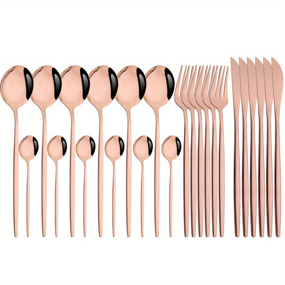24pcs Stainless Steel Cutlery Set Fork Spoon Tableware Set Dinnerware Set