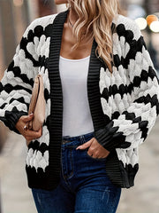  Colorblock Cable Long Sleeve Open Front Cardigan