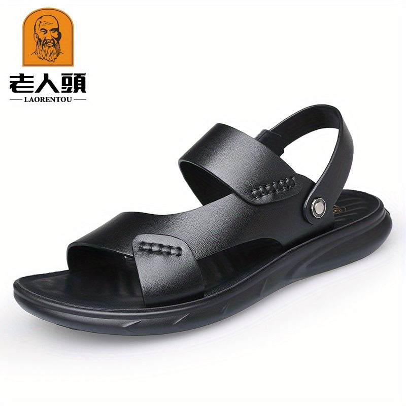 LAORENTOU Men's Leather Sandals Outdoor Anti-skid Beach Shoes