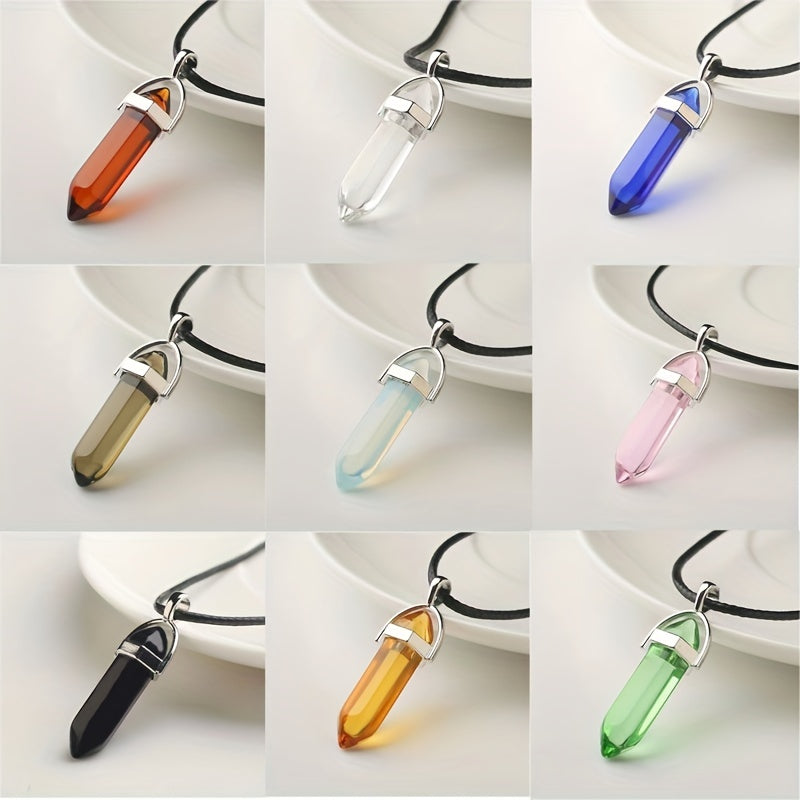 Crystal Hexagonal Column Necklace Pendant