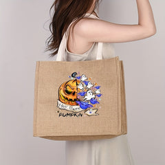 Halloween Tote Bag Pumpkin & Ghost Pattern Lightweight Shoulder Bag