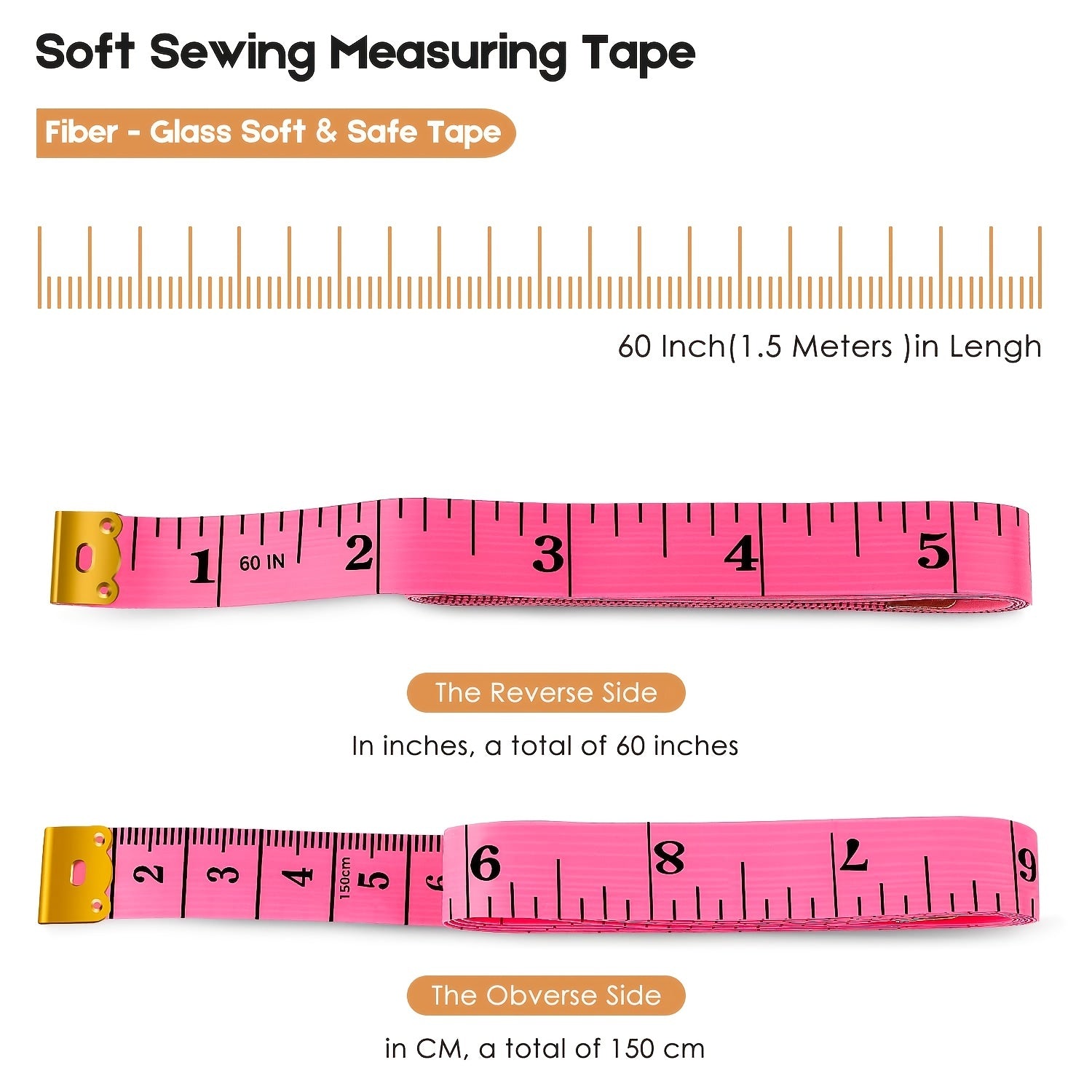 2pcs Tape Measure 60 Inch Soft Pink Retractable Double Scale