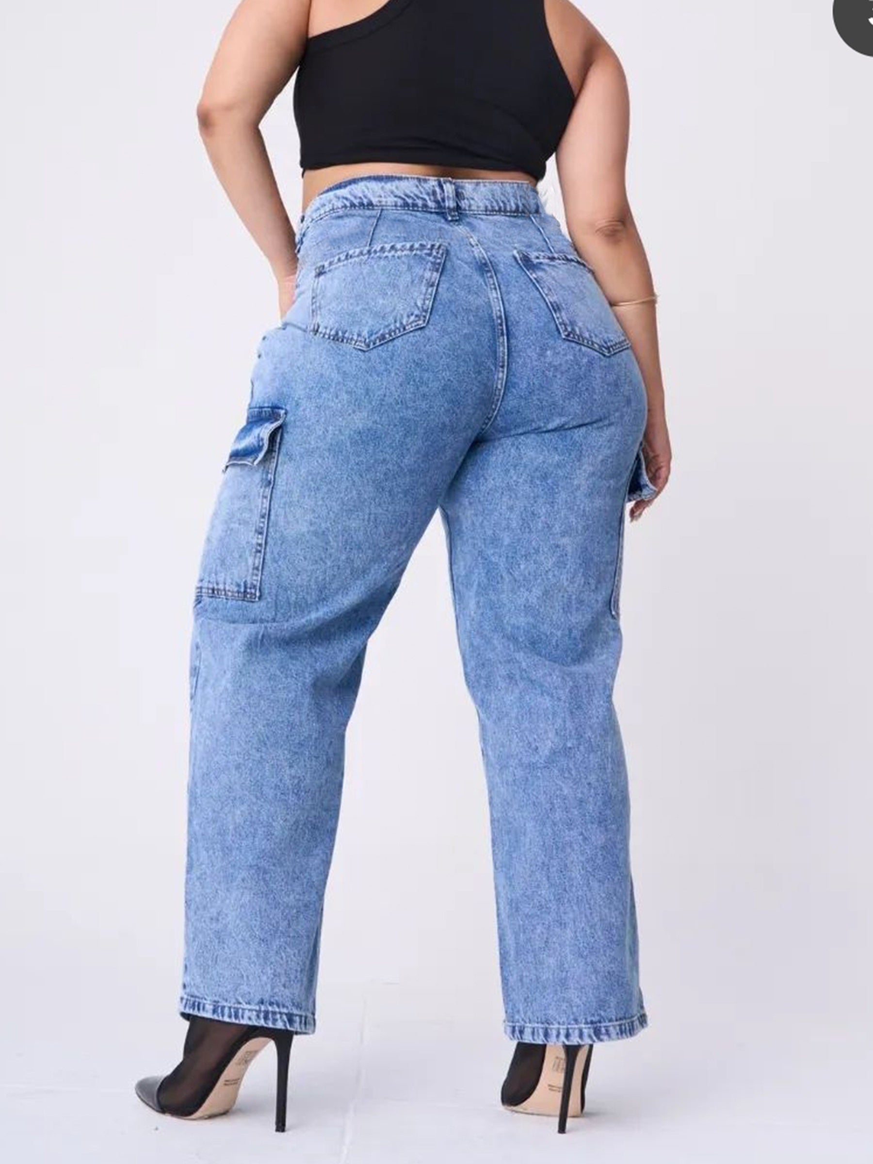  Button Fly High Rise Wide Leg Jeans