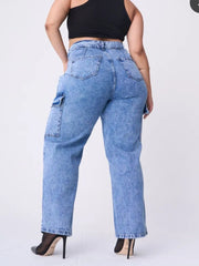  Button Fly High Rise Wide Leg Jeans
