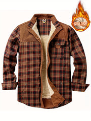 Men's Plaid Print Jacket Windproof Thermal Lapel Winter Shirt