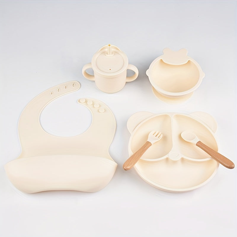 6 Piece Silicone Baby Feeding Set with Suction Plate Bowl Bib