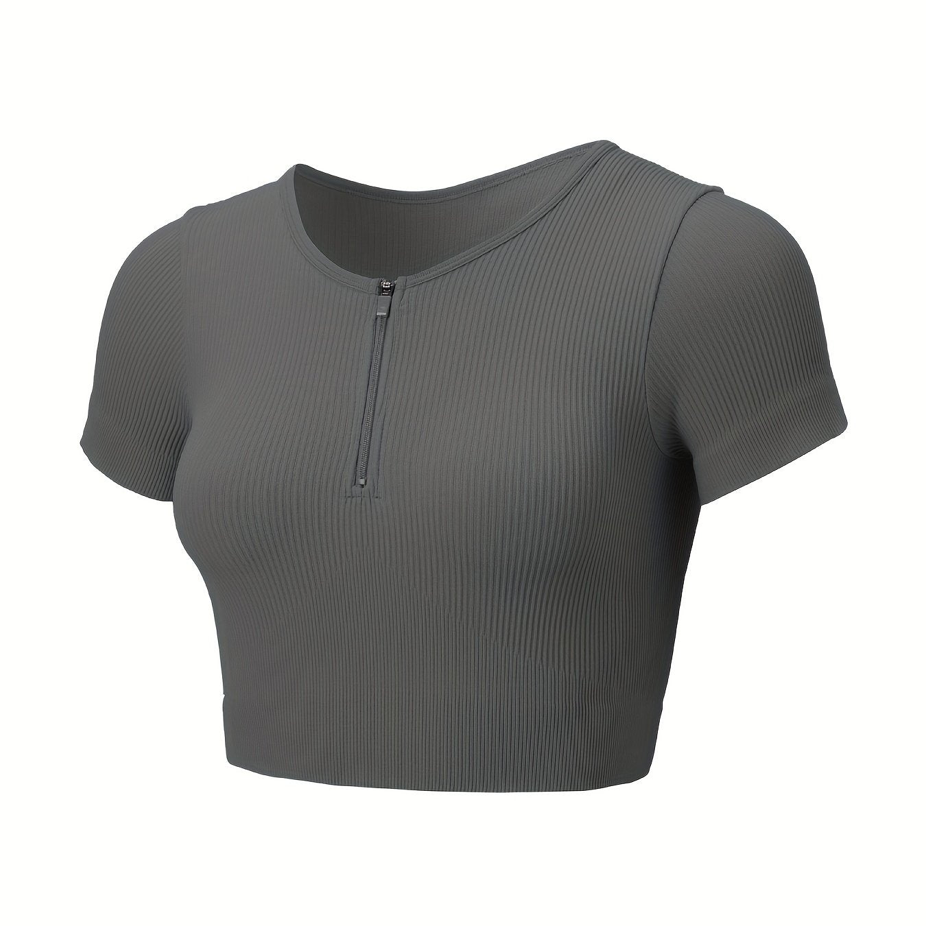 Seamless Sports Yoga Crop Tee Half Zipper Solid Activewear