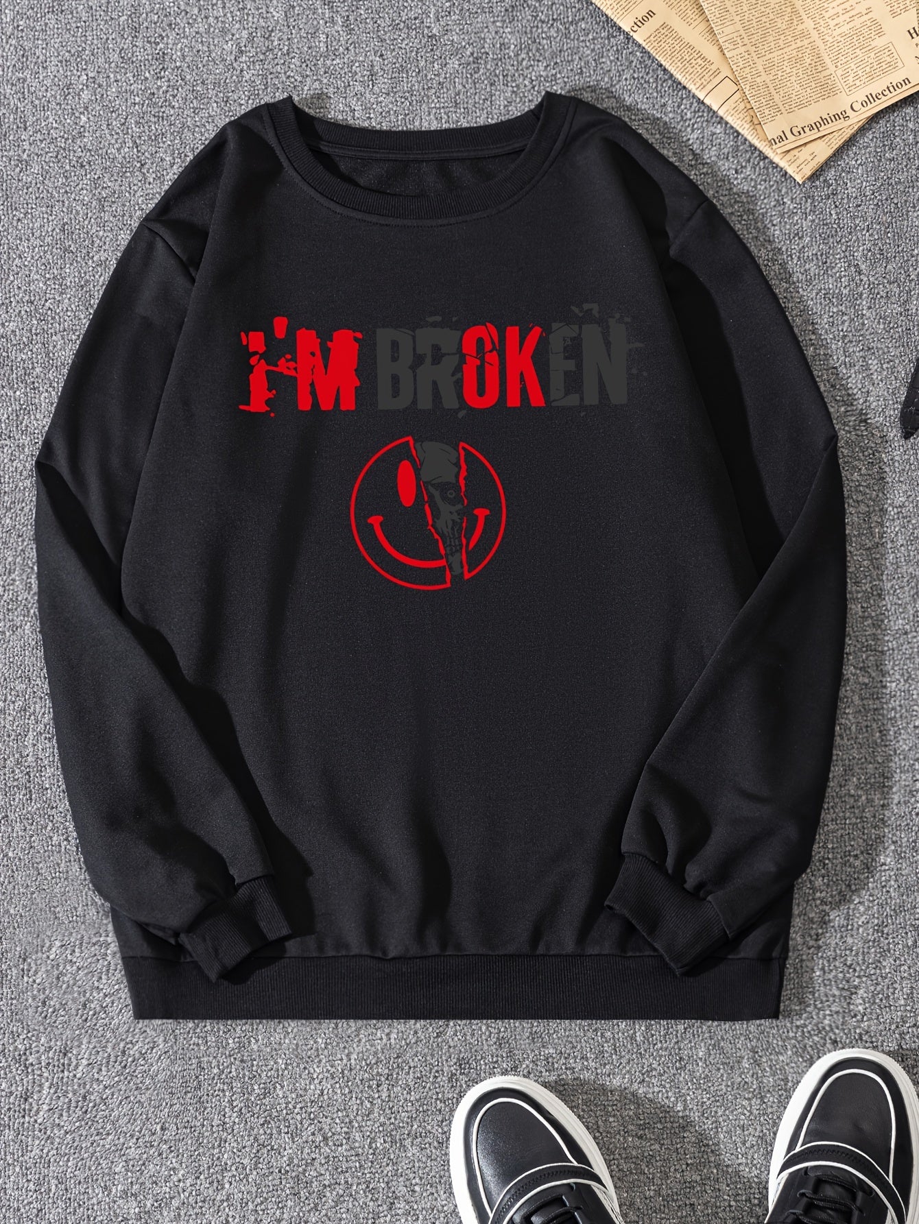'I'm Broken' Print Sweatshirt Men's Casual Pullover Sweatshirt
