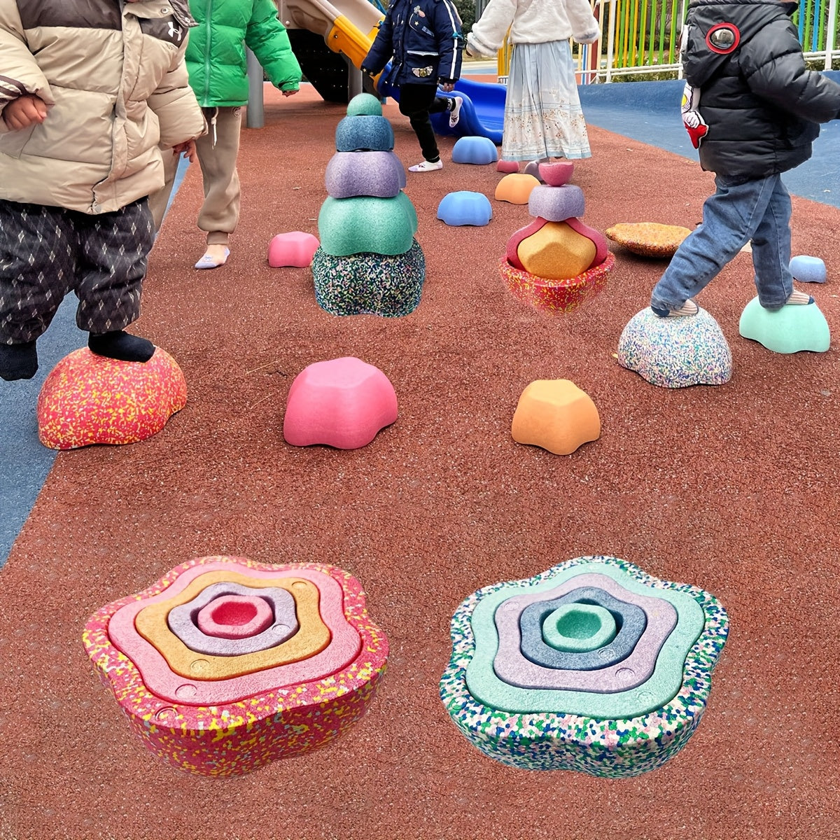 Flower Stacking River Stone Toys Balance Training Sports Coordination Skills