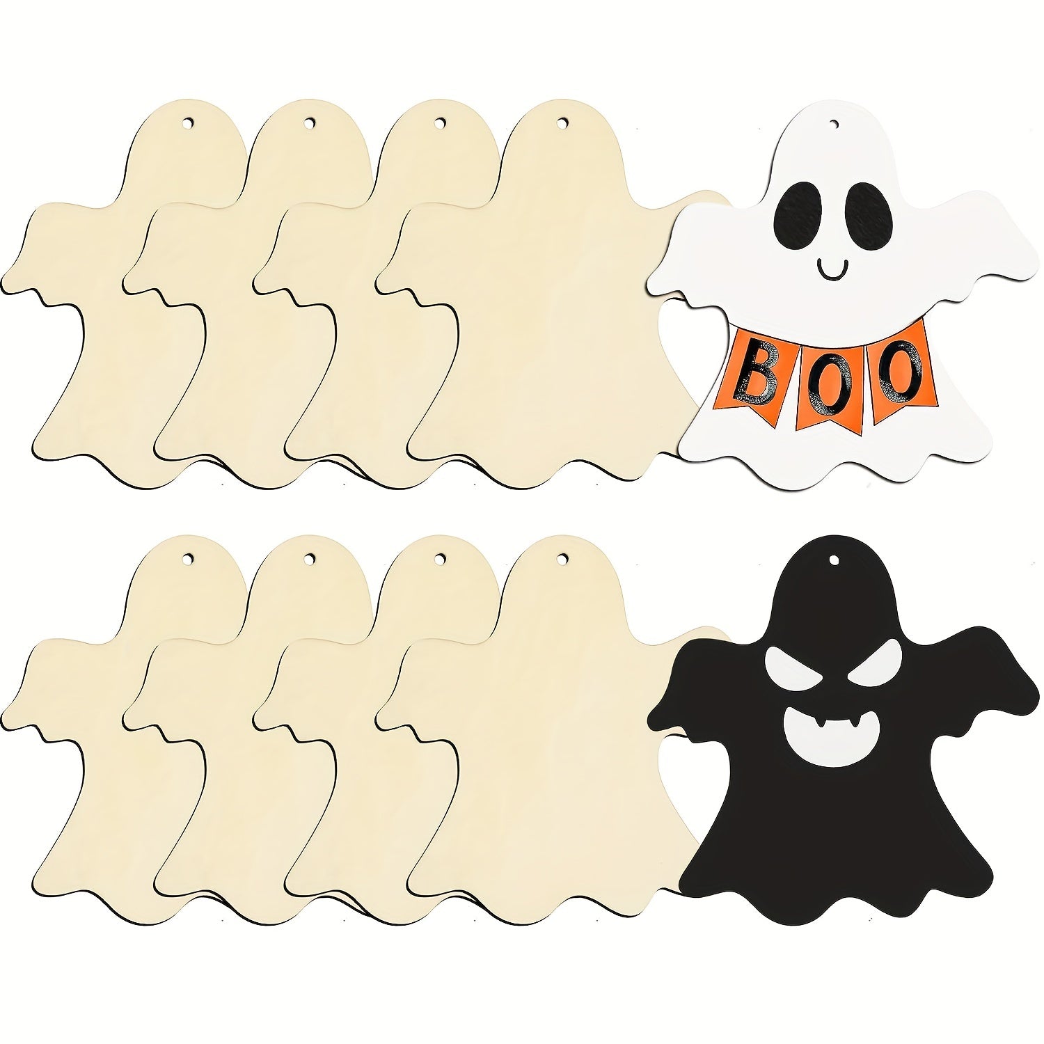 5pcs Large Halloween Ornaments Wooden Christmas Ornaments Painted DIY Blank