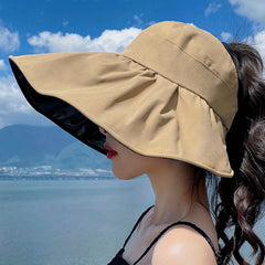 Wide Brim Ponytail Visor Hat UV Protection Travel Beach Sun Hat