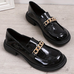 Metallic Chain Loafers British Style Faux Leather Shoes