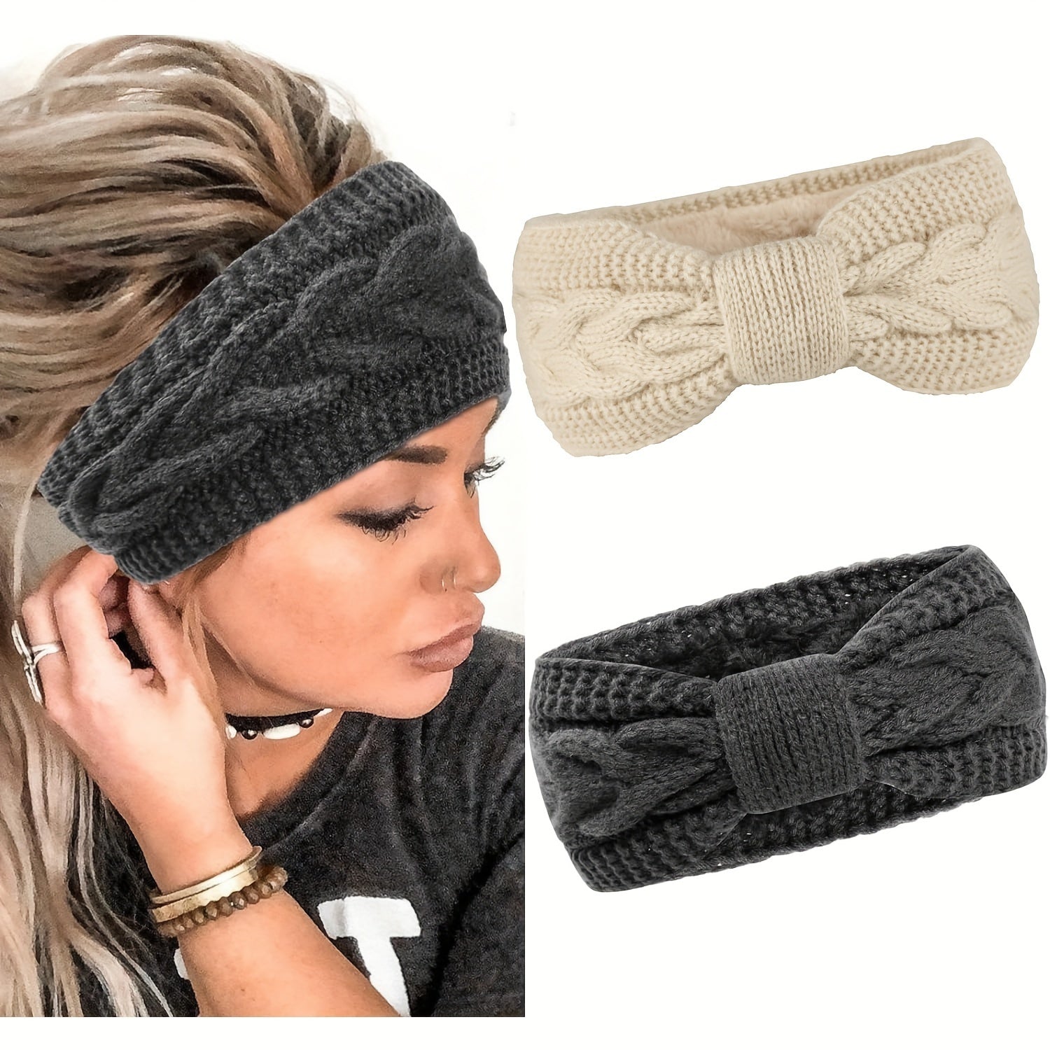 Women's Winter Plush Earmuffs Headband Soft Stretch Polyester Warm Hair Wrap