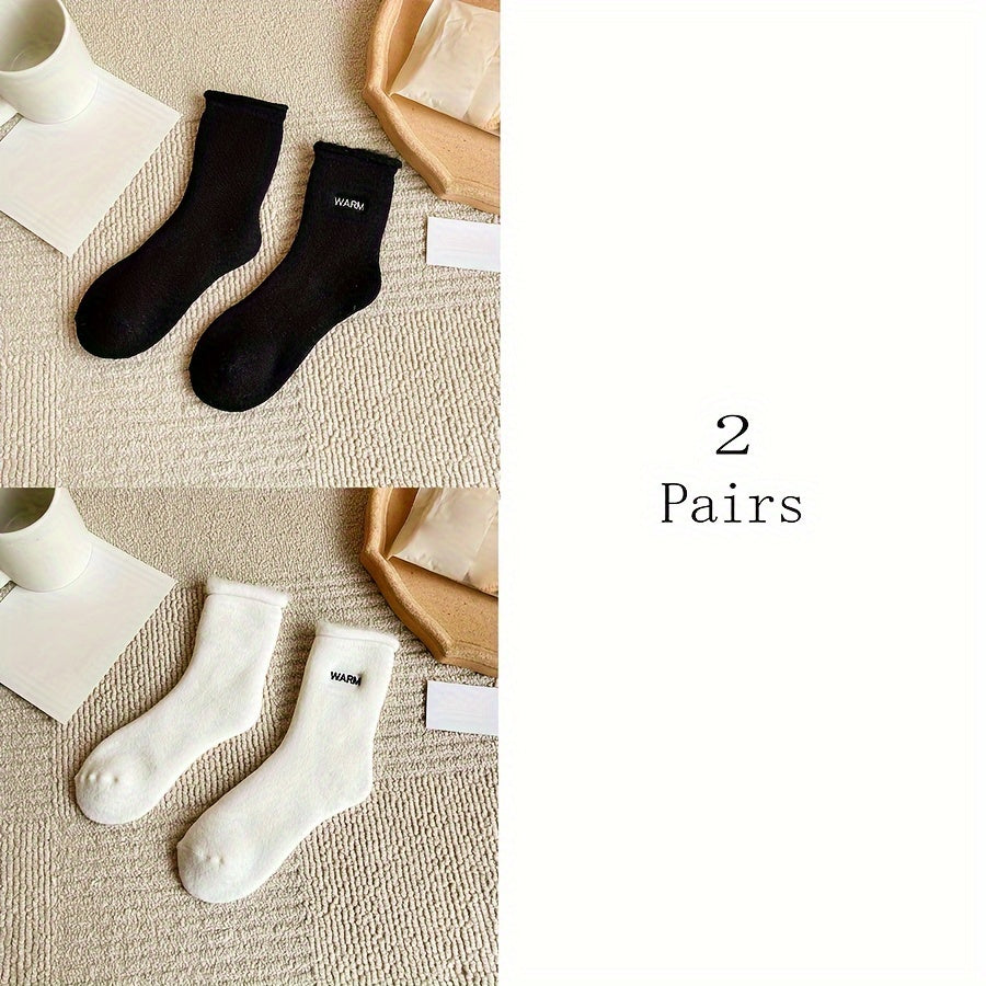 6 Pairs Plush Lined Letter Print Socks Women's Stockings