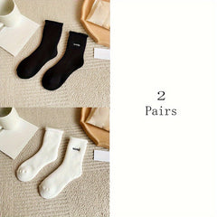 6 Pairs Plush Lined Socks - Cozy & Stylish Letter Pattern Women's Stockings