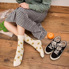 3 Pairs Cartoon Food Print Socks & Funny Mid Tube Socks Women's Stockings