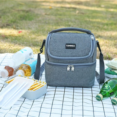 Double Layer Insulated Bento Bag for Picnic Camping Beach
