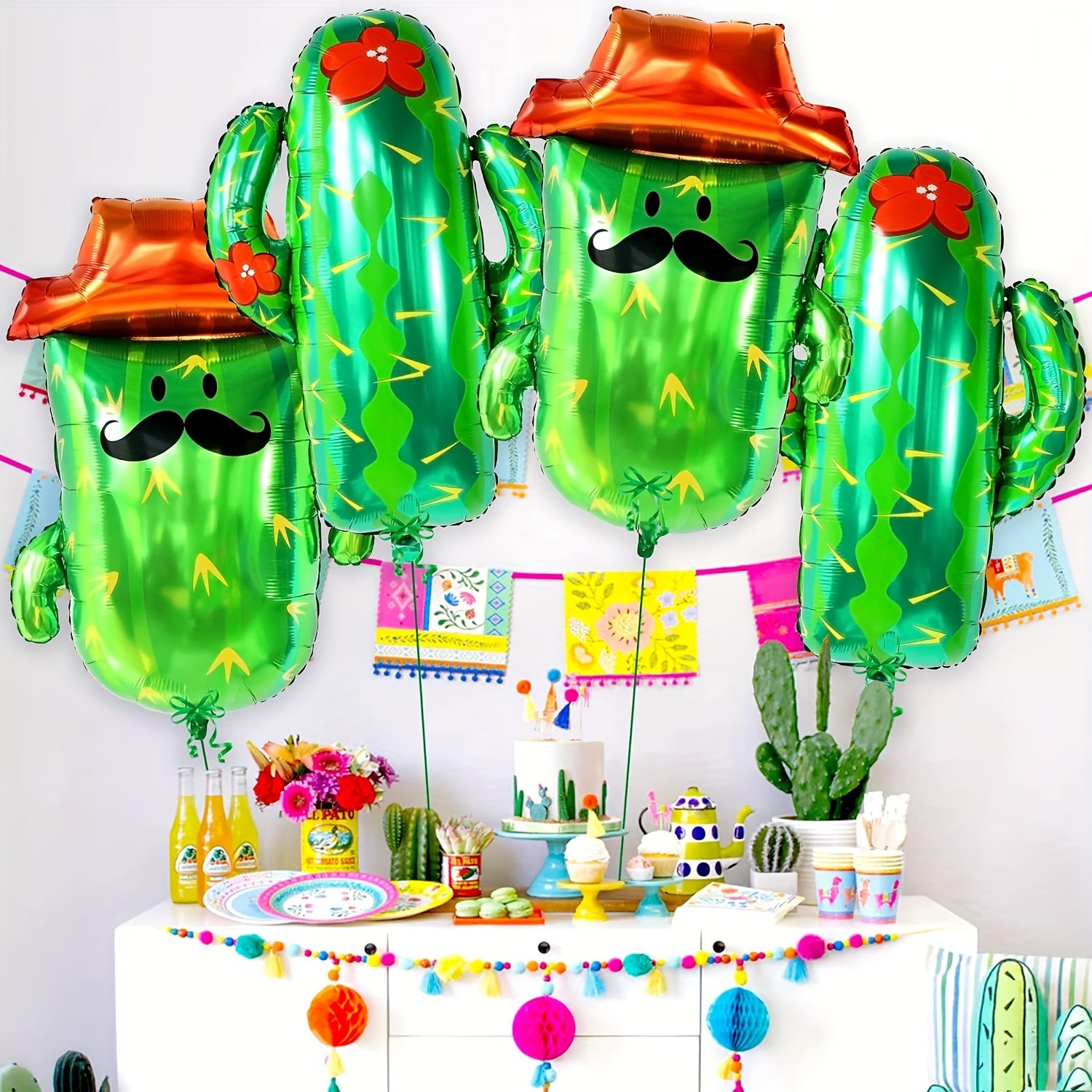4pcs Giant Cactus Foil Balloons Mexican Holiday Party Decoration