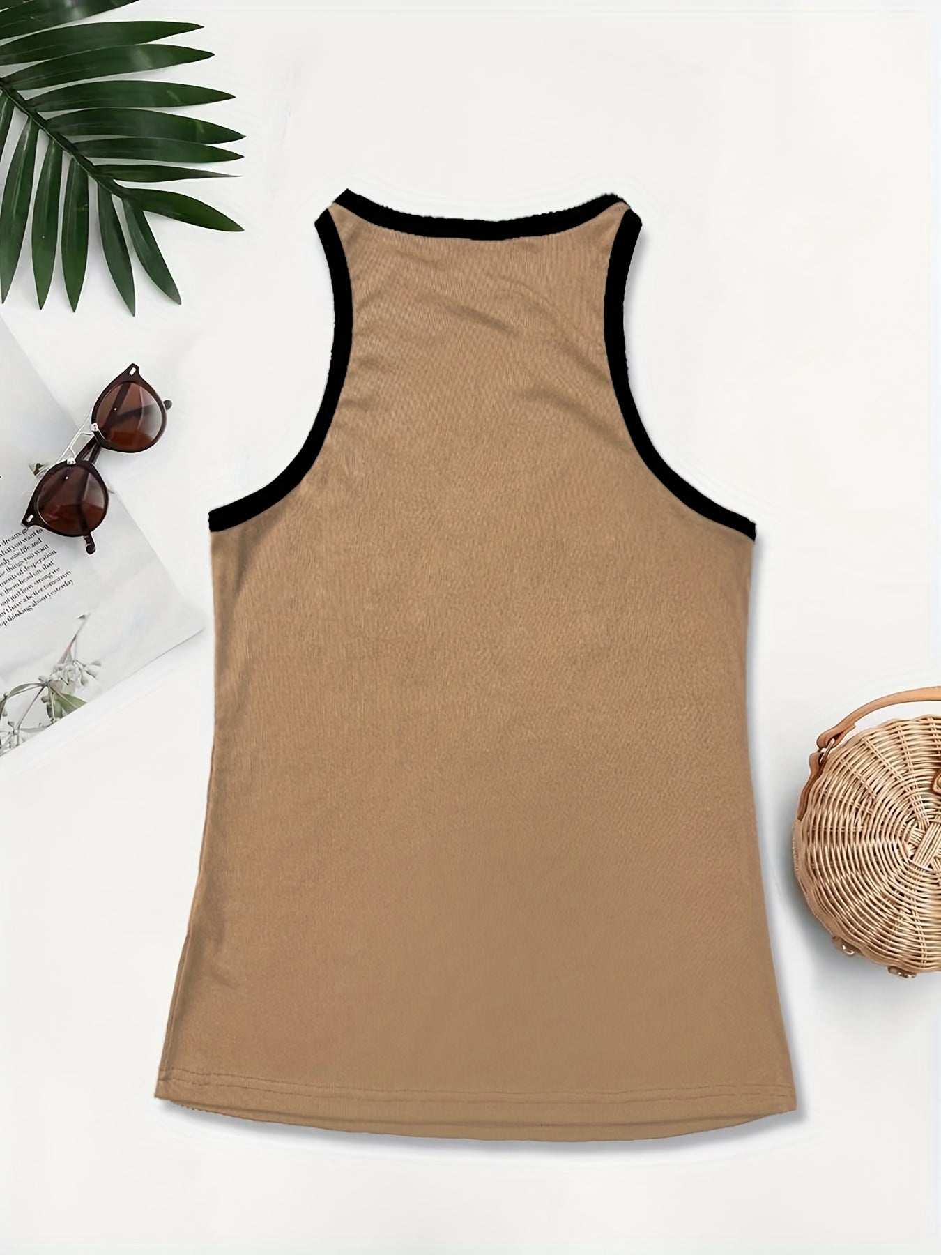  Colorblock Tank Top with Contrast Trim Round Neck