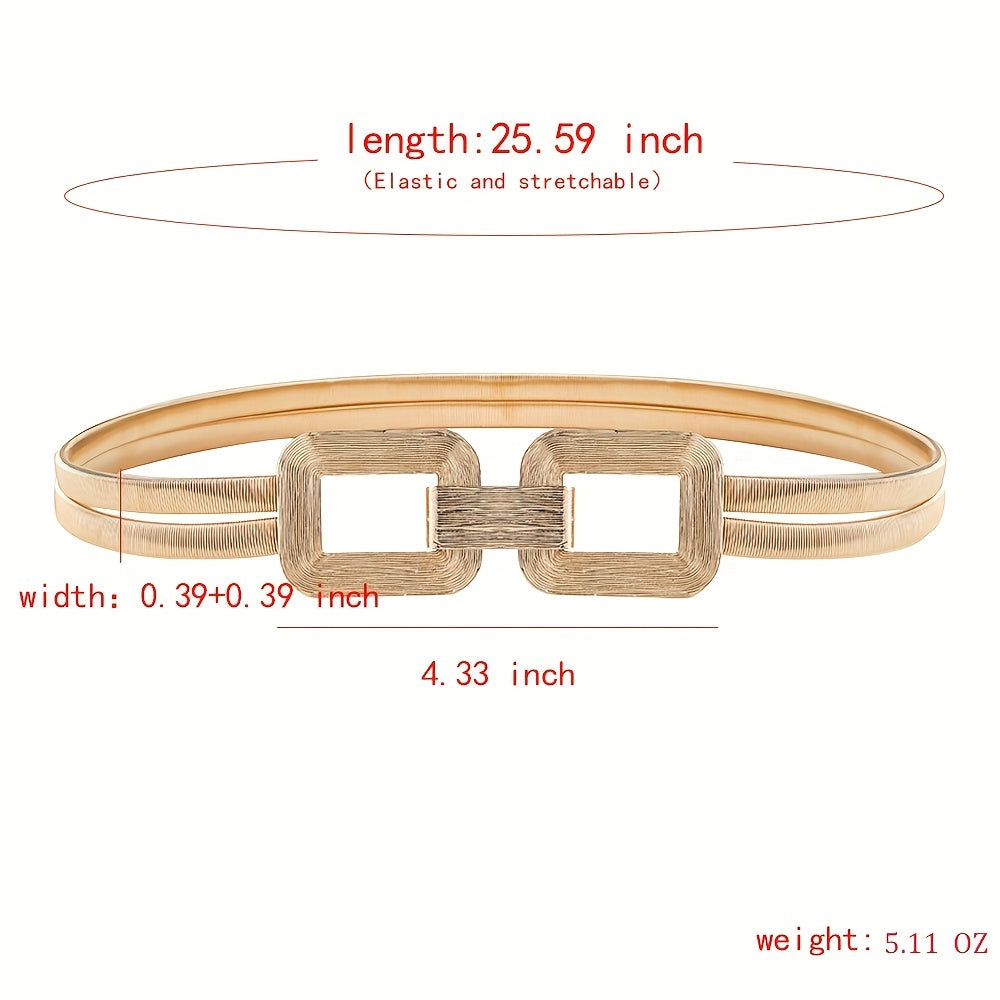 Geometric Buckle Metal Stretch Belt Golden Women's Dress Coat Waist Belt