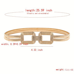 Geometric Buckle Metal Stretch Belt Golden Women's Dress Coat Waist Belt