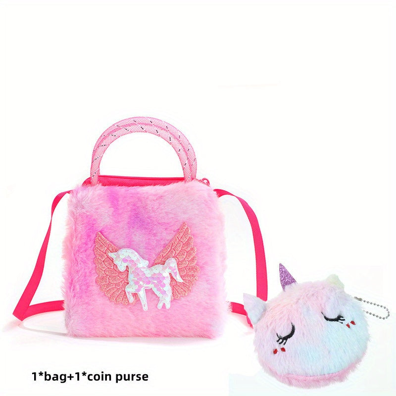 2pcs Plush Unicorn Bag & Coin Purse Set for Girls