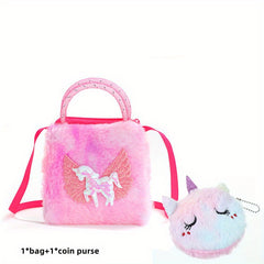 2pcs Plush Unicorn Bag & Coin Purse Set for Girls
