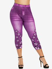 Butterfly & Denim Print Leggings Sexy Butt Lifting High Waist
