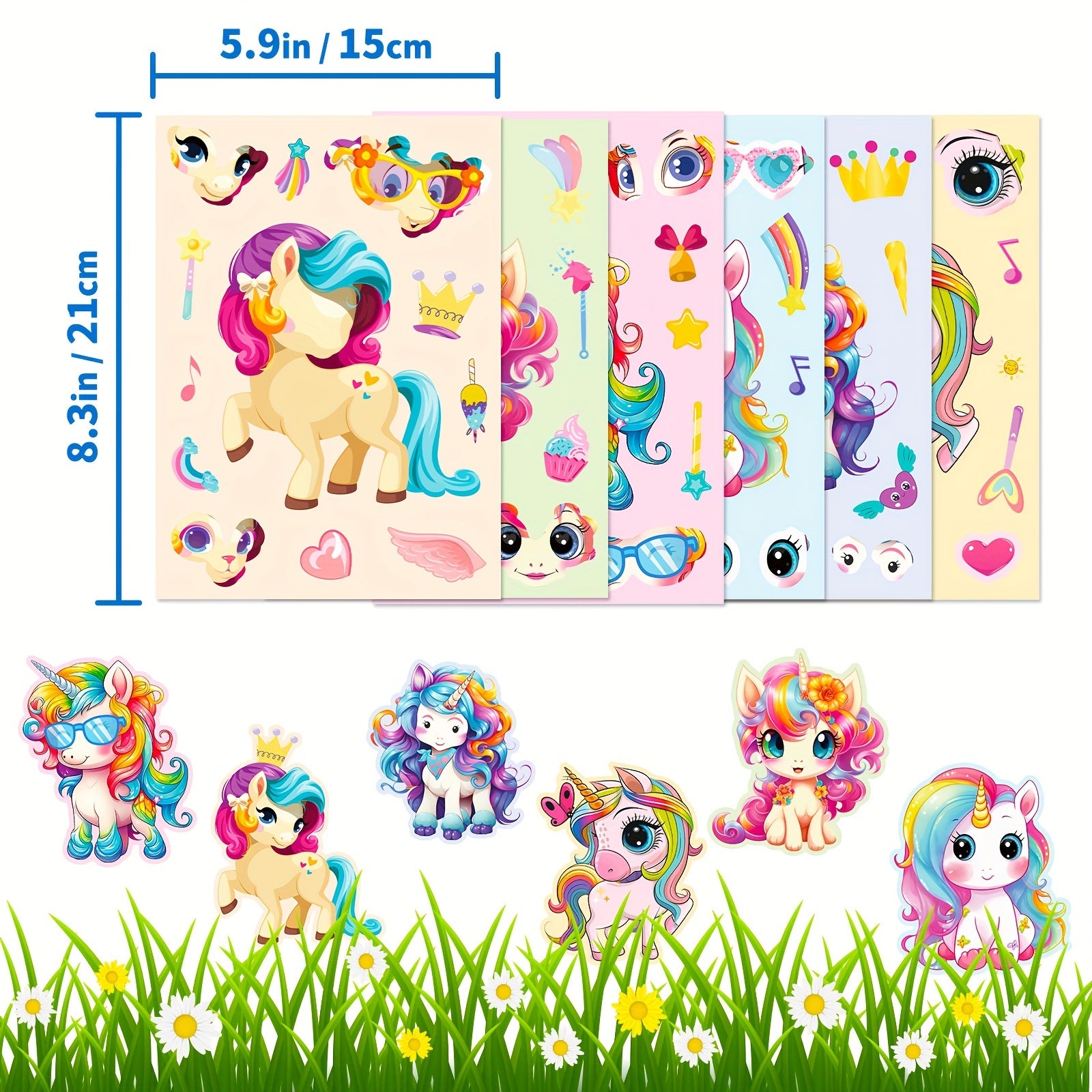 Cartoon Pony Puzzle Stickers Set DIY Creative Interchangeable Face Decals