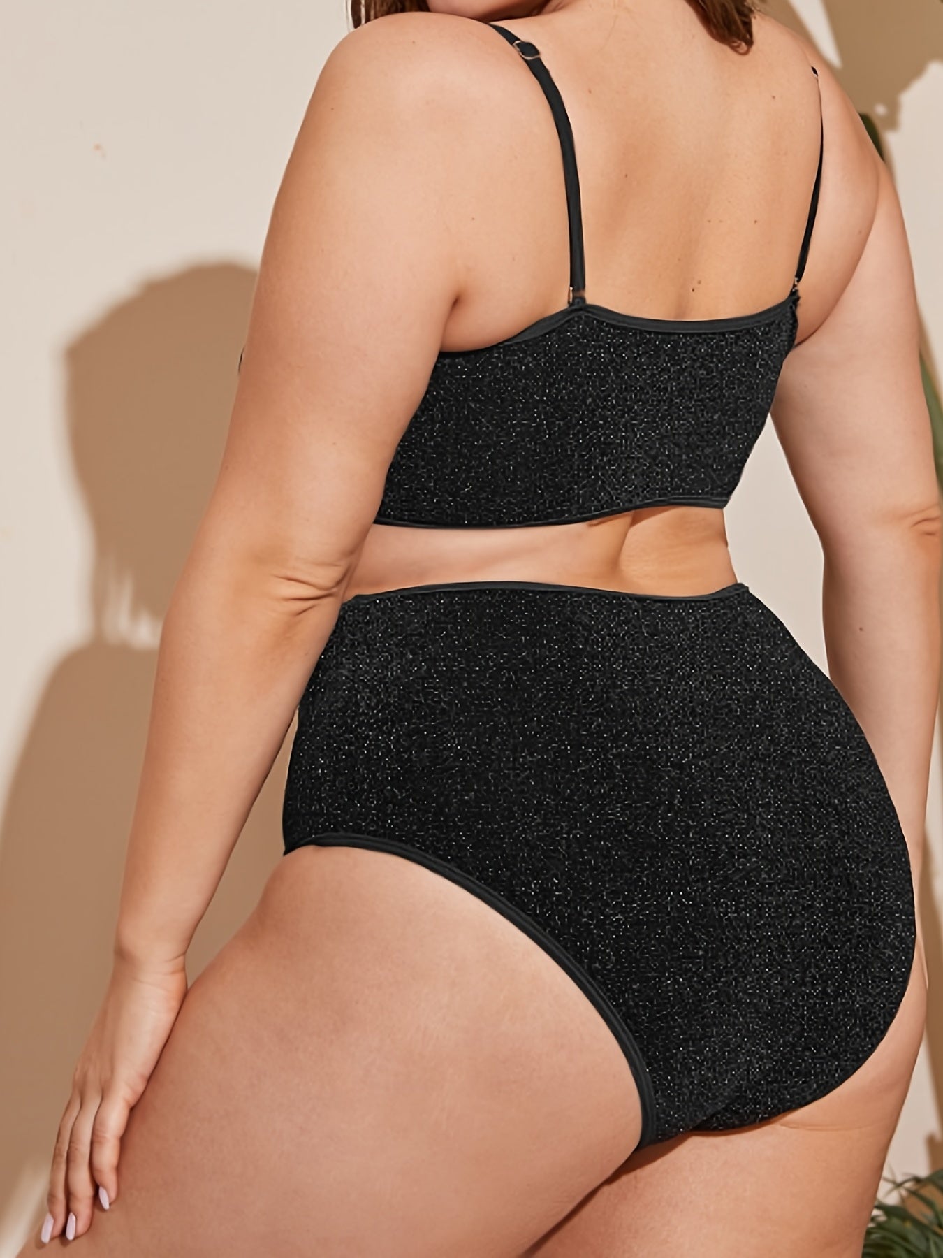 Solid Cami Top & Panties Bikini Set Plus Size