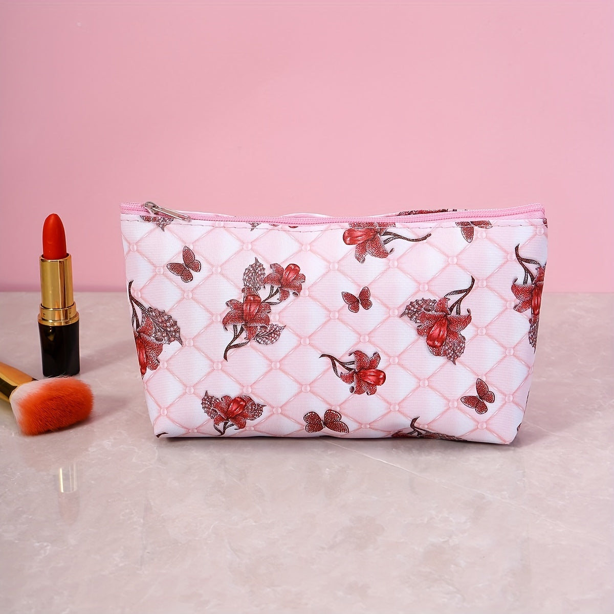 Flower Butterfly Print Cosmetic Bag Travel Storage Pouch