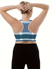  Plaid Print Round Neck Fitness Bra