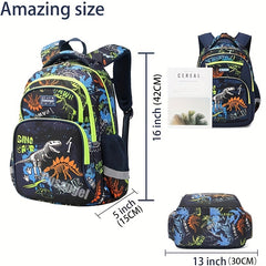 3pcs Luminous Dinosaur Backpack Set Schoolbag With Pencil Case & Lunch Bag