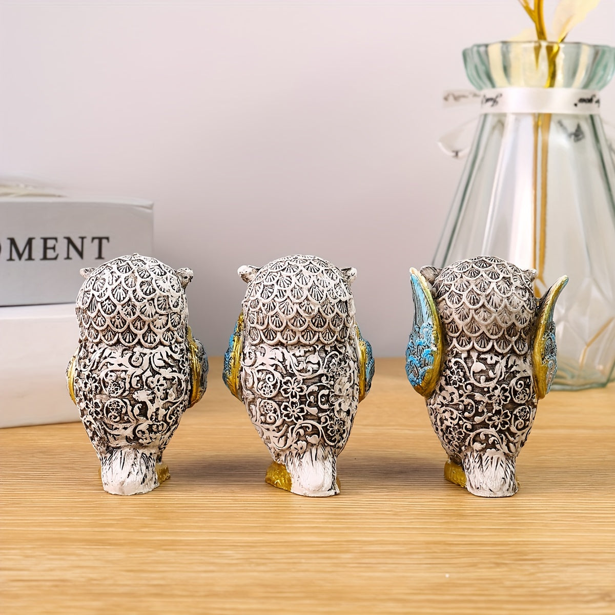 3pcs Three No Owls Statue Resin Decoration Crafts for Home