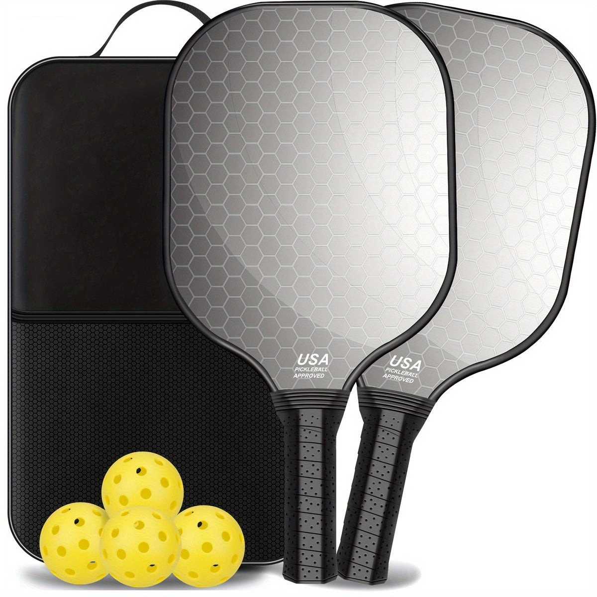 USAPA Approved Carbon Fiberglass Pickle Ball Paddle Set With 4 Balls
