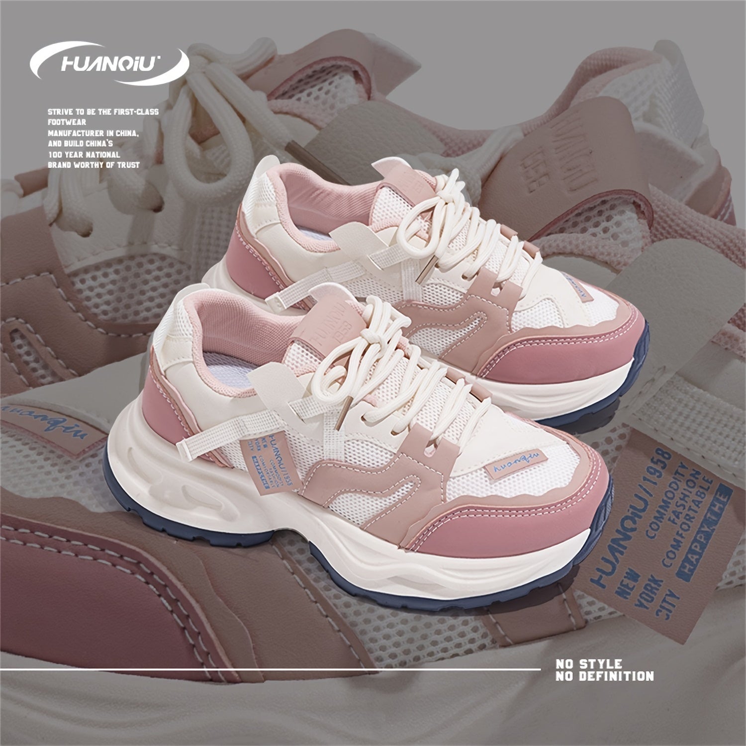 HUANQIU Lace Up Chunky Mesh Sneakers Platform Outdoor Running Shoes