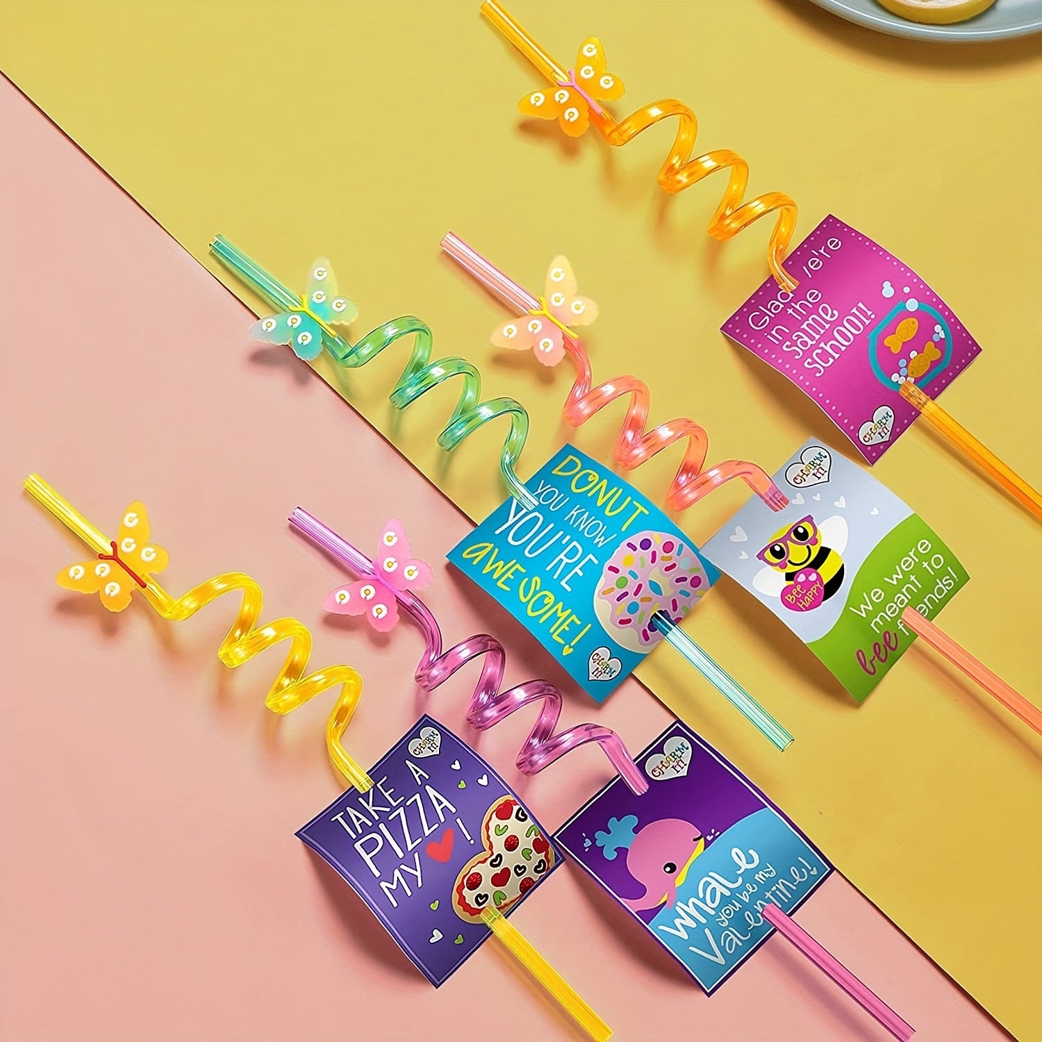 25pcs Reusable Butterfly Straws for Birthday Party with 2 Cleaning Brushes