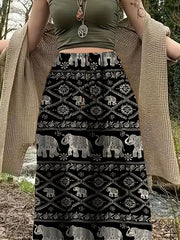 Hippie Patchwork Print Drawstring Skirt Boho Skirt Spring Summer Women's