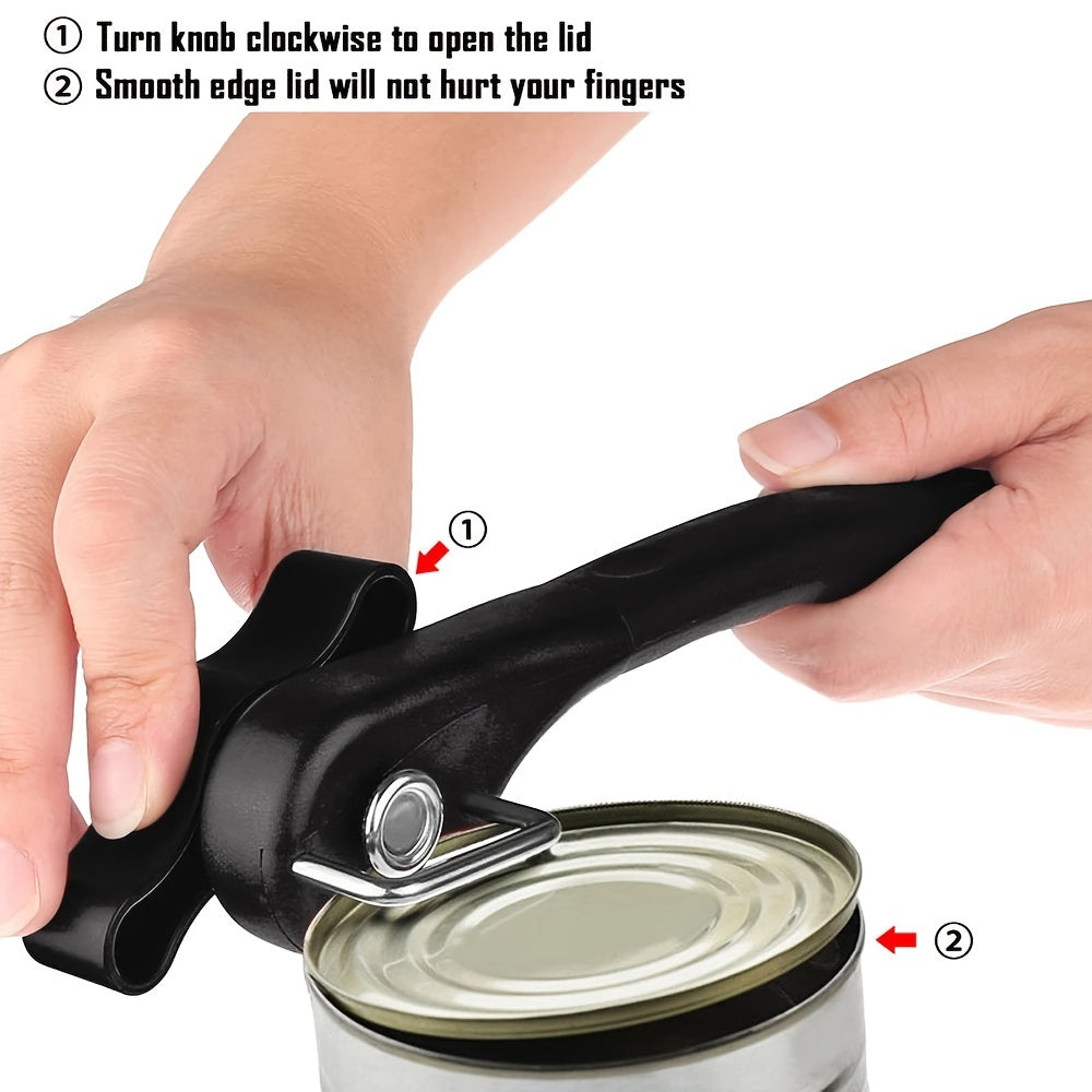 Easy Grip Manual Can Opener with Safety Lid for Kitchen Use