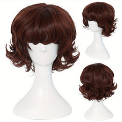 Short Wavy Men's Cosplay Wig with Bangs and Wig Cap
