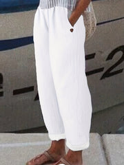 Solid Straight Leg Elastic Waist Pants Casual Dual Pockets Pants