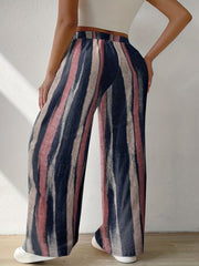  Elastic High Rise Wide Leg Trousers With Pockets