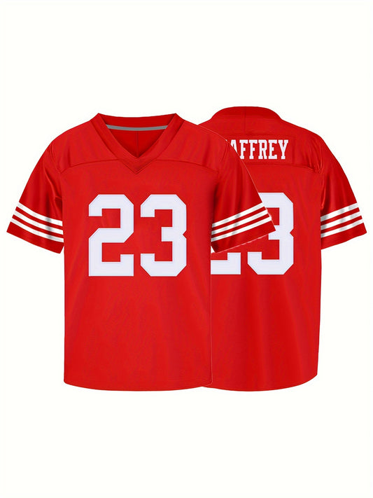 Boys Red 23 Rugby Jersey Breathable Athletic American Football Shirt