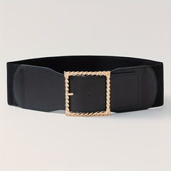 Square Buckle Wide Belt Solid Decorative Waistband for Women
